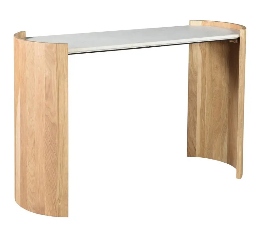 Потрясающий современный консольный стол из мрамора и манго с изогнутыми ножками, столешницей из натурального белого мрамора и деревянным базовым консольным столом