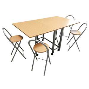 Ensemble table et 4 tabourets en bois WELL HOME, design inspiré des livres de jardinage - Product Image 1