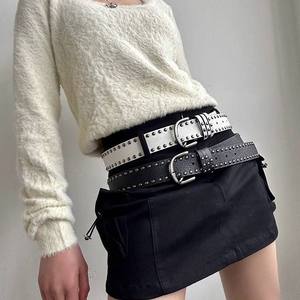 Femmes Vintage Clouté Strass Ceinture Casual Business Style Alliage Boucle Noir Marron Café Ceintures pour Jeans Jupes - Product Image 5