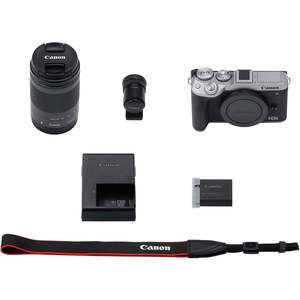 Silver Mirrorless Vlogging Camera with 18-150mm Lens EVF CMOS APS-<b>C</b> Sensor Dual Pixel Auto Focus Wi-Fi 4K Video-Budget Option - Product Image 1