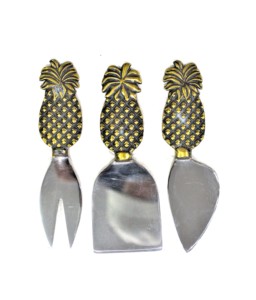 Accessoires de cuisine de luxe pour la maison manche en laiton en forme d'ananas ensemble de coupe-fromage 3 pièces coupe-fromage en métal pour un usage domestique - Product Image 1