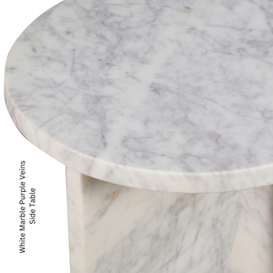 Exotic <b>White</b> Marble <b>Nightstand</b> with Natural Veins Modern Accent Side Table Zero Drawers Luxury Bedroom Furniture for Villa Hotel - Product Image 1