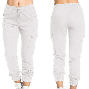 Venta al por mayor casual bolsillo overoles PULS tamaño de las mujeres en blanco Jogger otoño multicolor pantalones elásticos media cintura inferior - Product Image 2