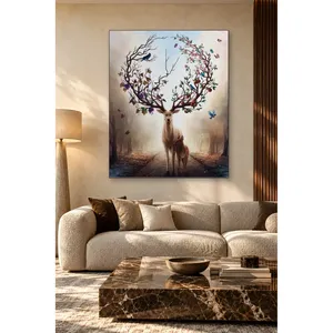 Impression sur toile Fida Deer avec fleurs et oiseaux sur les bois de cerf - Product Image 3