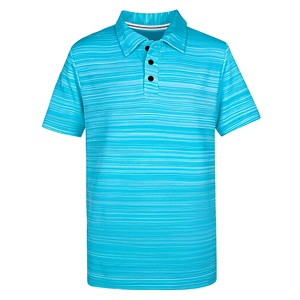 Men's <b>Blue</b> Striped Knitted <b>Polo</b> <b>Shirt</b> Short Sleeve Quick Dry Casual 100% Polyester - Product Image 1