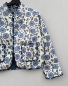 Chaqueta de bombardero acolchada de algodón corta hecha a mano para mujer, bordado Floral acolchado, cuello levantado, transpirable, ecológico, informal, para invierno - Product Image 5