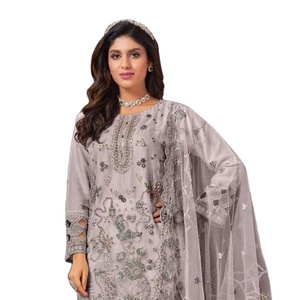 Nouveau costume de travail à la main lourd pakistanais avec broderie en organza vêtements indiens et pakistanais avec Stanton Pent Net brodé Dupatta - Product Image 2