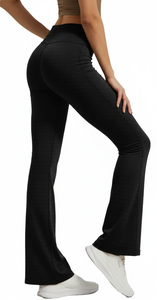 Pantalon de yoga pour femme en spandex/coton, taille haute, cordon de serrage, coupe bootcut, extensible, écologique, séchage rapide, respirant, fitness, gym, uni - Product Image 2