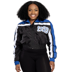 Chaqueta corta de nailon 1920, cortavientos ligero con parche bordado 1920, rayas azules y blancas, ropa griega Zeta Phi Beta - Product Image 4