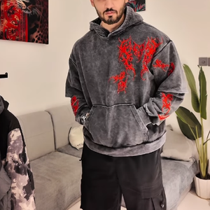 Sudadera con Capucha de Alta Calidad, Estilo Vintage, Lavado Ácido, Ropa Urbana, Sudadera Personalizada de Algodón Grueso, Sudadera Bordada - Product Image 3