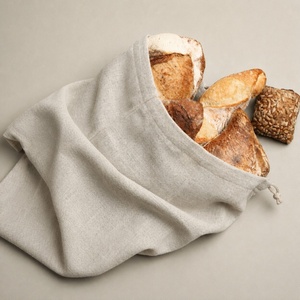Sac de rangement pour pain en coton et lin 100% écologique avec cordon de serrage | Sac à pain réutilisable en coton et lin 100% avec cordon de serrage - Product Image 5