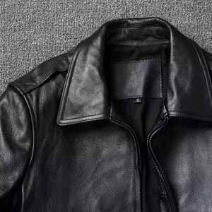 Trendy 100% Genuine Leather style vintage Zipper Closure Turn <b>down</b> Collar Cotton <b>Filling</b> <b>Men</b> Leather <b>Jacket</b> - Product Image 2