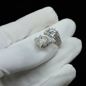 Anillo Abierto de Plata 925 con Cabeza de Pantera, Incrustaciones de Moissanita VVS Color D, Diseño Premium Ojos de Esmeralda, para Hombre y Mujer - Product Image 5