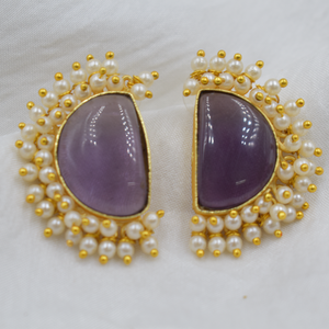 Pendientes de tuerca de piedra, última colección, pendientes de tuerca chapados en oro de diseñador, venta al por mayor, Pendientes chapados en oro de 18 quilates hechos a mano para mujer - Product Image 1