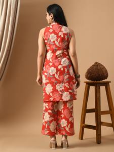 ชุดกางเกง Kurtis สั้นสำหรับผู้หญิงในอินเดียชุดกางเกงสั้นแขนกุดมีกระดุมลายดอกไม้ผ้าคอตตอนฤดูร้อน - Product Image 4