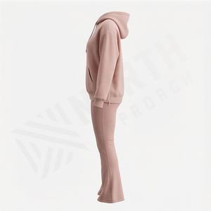 Ensemble de survêtement deux pièces pour femme, avec veste et pantalon évasé, décontracté, pour le sport, avec logo personnalisé, uni, sans motif - Product Image 3