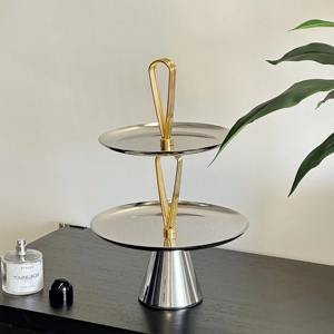 Présentoir à gâteaux et plateau à fruits rond à 2 niveaux en métal fait main, design moderne, multifonctionnel, idéal pour mariage, nouveauté Inde, vente chaude - Product Image 4