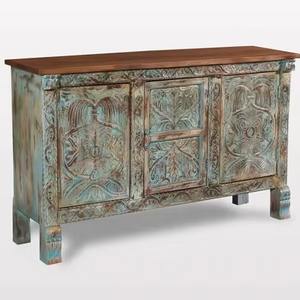 Handmade Modern Carved Mango Wood <b>Sideboard</b> Farmhouse Dining 3-Door Cabinet Storage <b>for</b> Living Room Bathroom Bedroom Hotel - Product Image 1