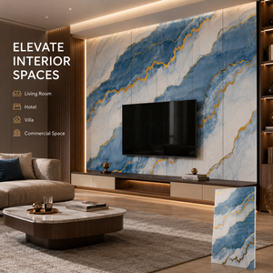 Pannello in PVC Effetto Marmo MORLENX Blu Bianco con Venature Dorate, Alta Lucentezza, per Lobby di Hotel e Design <span class=keywords><strong>d</strong></span>'<span class=keywords><strong>Interni</strong></span> - Product Image 4