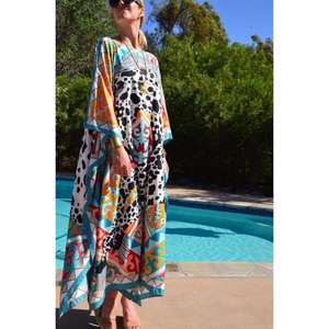 Vestido Kaftan Largo Estampado Multicolor para Mujer, Manga Larga, Holgado, para Playa, Ropa de Lujo para Resort - Product Image 4