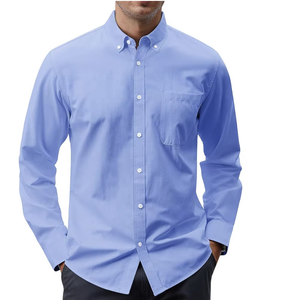 Chemise décontractée à manches longues en satin gris kaki pour hommes, chemise personnalisée de grande taille, respirante, de couleur unie, teintée dans la rue. - Product Image 1