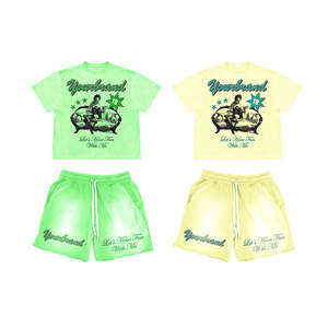 Alta calidad logotipo personalizado lavado ácido Jogger deportes dos piezas más tamaño pantalones cortos conjuntos camisa y conjunto corto conjuntos unisex - Product Image 4