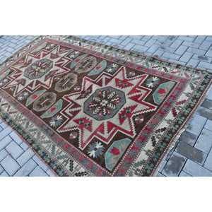 Vintage Turkish Rug, 5.2x8.4 ft Large Rug, <b>Brown</b> Red Persian <b>Wool</b> Rug - Product Image 4