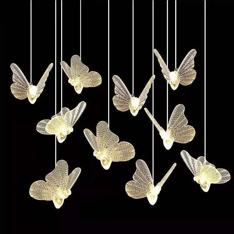 Accessoires de mariage acrylique 10 têtes papillon lustre décoration de mariage lampe scène décoration suspendue