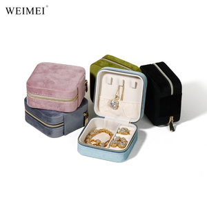 Weimei กล่องเก็บเครื่องประดับกำมะหยี่แบบพกพาสำหรับเดินทางกล่องเก็บเครื่องประดับขนาดเล็กทรงสี่เหลี่ยมสำหรับผู้หญิงต่างหูสร้อยคอแหวน - Product Image 1