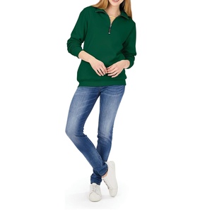 Sweat-shirt décontracté en molleton de coton bicolore à demi-zip sans cordon pour femme, en vente, 65% coton 35% polyester - Product Image 6