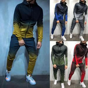 Conjunto de chándal de gimnasio ajustado para hombre, 2 uds., Sudadera con capucha de cuello alto, parte inferior de cintura alta, bolsillos con cremallera a prueba de viento, Invierno gradual - Product Image 1