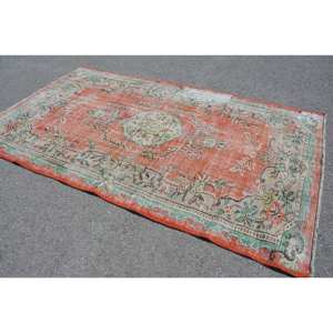 Alfombra de lana Vintage naranja beige 5,4X8,8 pies estilo turco Tabriz con patrón abstracto para entrada o pasillo 9x12 "tamaño" - Product Image 4