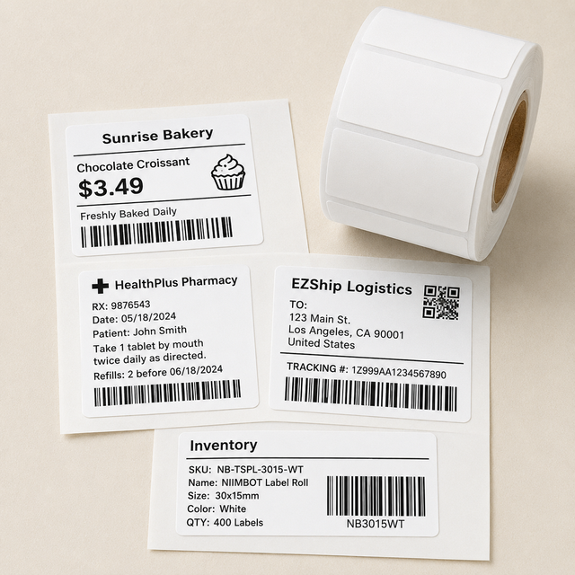 Thermal Label Roll Compatible with NIIMBOT 30x15mm Waterproof Synthetic for Barcode Price Tag Retail Food Small Business Custom
