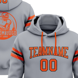 Sweat-shirt à capuche personnalisé gris orange en sublimation, pull de football, vêtements de sport personnalisés, logo personnalisé, design d'équipe, hommes femmes - Product Image 3