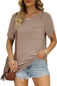 2025 T-shirts personnalisés pour femmes T-shirts teints en plaine Design personnalisé avec T-shirts de poche pour les femmes - Product Image 3