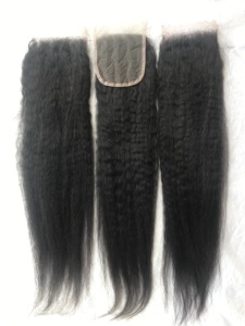 Vente en gros – Extension de cheveux humains vierges naturels noirs, raides et bouclés, 22 pouces, avec dentelle transparente 4x4 – Fournisseur indien - Product Image 2