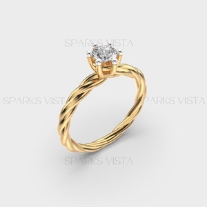 Anillo de diamante de oro de 10K 14K 18K con diseño de cuerda trenzada de calidad superior | Anillo de compromiso solitario para Mujer | Proveedor de joyería B2B - Product Image 1