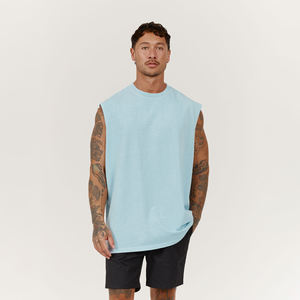 Camiseta sin mangas para hombre al por mayor 230gsm gráfico cuello redondo color sólido estilo casual gran oferta diseño simple camiseta sin mangas lavada - Product Image 1