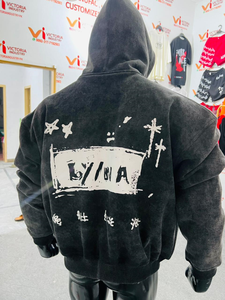 เสื้อฮู้ดดี้ผู้ชาย/ยูนิเซ็กซ์ ทรงโอเวอร์ไซส์ ซิปหน้า สไตล์ฮาราจูกุ วินเทจ ผ้าฝ้าย 100% พิมพ์ลายพัฟ อบอุ่น ใส่สบายสำหรับฤดูใบไม้ร่วง ทรงหลวม พร้อมลายปัก เสื้อกีฬา - Product Image 3