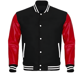 Veste universitaire de rue à prix abordable, fermeture à boutons sur le devant, ourlet côtelé, polyester et coton OEM, manches en cuir, toile - Product Image 1