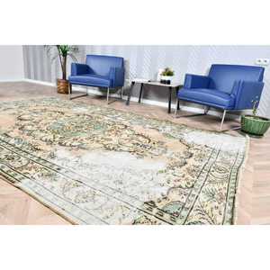 Turkish Rug, 6.3x9.7 ft Vintage Rug, Green <b>Yellow</b> Bordered <b>Wool</b> Rug - Product Image 3