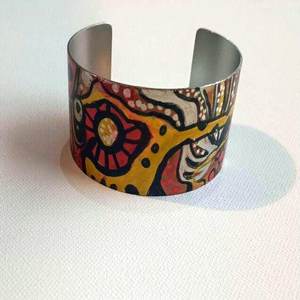 Brazalete ancho de diseñador floral de latón puro 100% hecho a mano, brazalete ajustable, Regalo para mamá - Product Image 1