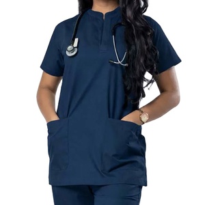 New Arrival Women's Summer Nursing <b>Scrub</b> <b>Tops</b> Slim Fit Short Sleeve Canvas Fabric Custom Color Logo Pockets Design Hospital Use - Product Image 1