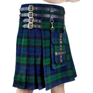 Kilts Utilitarios Ajustables de Tartán Negro de 16 oz para Hombre con Bolsillo Frontal Desmontable al por Mayor - Product Image 1