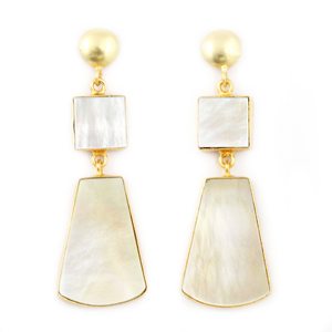 Luxe élégant Double naturel nacre forme géométrique plaqué or grand clou d'oreille pour les femmes en gros bijoux pour l'inde - Product Image 2