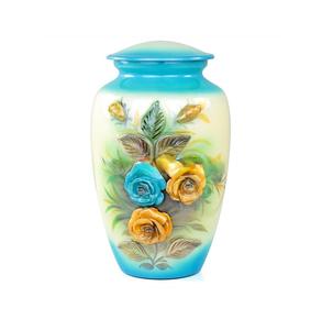 Urnes de crémation en métal en aluminium de fleurs décoratives sculptées en 3D de 11 "pour cendres humaines | Grande urne fabriquée à la main pour la crémation adulte - Product Image 5