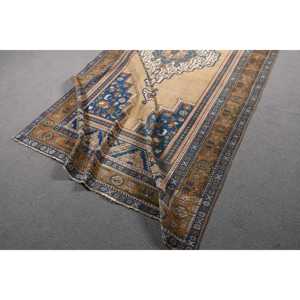 Alfombra Vintage de 5.2x10.3 pies, Alfombra Turca Grande, Alfombra de Lana con Rayas Azules - Product Image 4