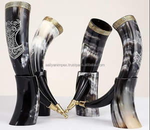 Auténtico juego de cuerno para beber inspirado en animales medievales Aaliyan Impex tallado Mead Ale soporte de cerveza pulido decorativo náutico - Product Image 4