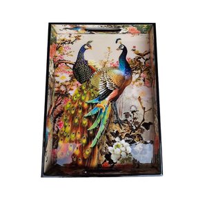 Bandeja de servicio impresa de esmalte personalizada hecha a mano india, plato de madera para servir para cocina, mesa de comedor/Decoración de mesa de centro - Product Image 3