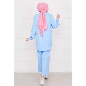 Ensemble de 2 pièces en lin brodé de fleurs Bleu - Product Image 4